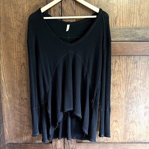 Free People Black Long Sleeve Thermal Top